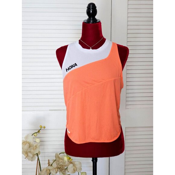 Hoka One One Women's Orange/White Sleeveless Running Glide Tank Top Size L 122 - Picture 1 of 11